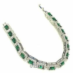 Green Emerald & Diamond Halo Bracelet Wedding Jewelry 14K Gold Over Gift 7.25