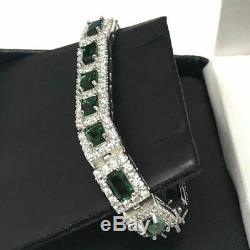 Green Emerald & Diamond Halo Bracelet Wedding Jewelry 14K Gold Over Gift 7.25