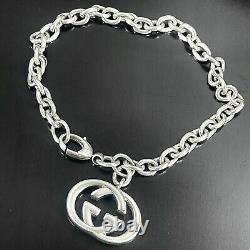 Gucci GG interlocking Charm Bracelet Oval link Chain Sterling Silver 925