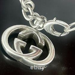 Gucci GG interlocking Charm Bracelet Oval link Chain Sterling Silver 925