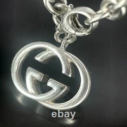 Gucci GG interlocking Charm Bracelet Oval link Chain Sterling Silver 925