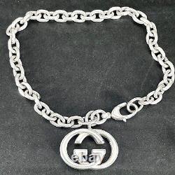 Gucci GG interlocking Charm Bracelet Oval link Chain Sterling Silver 925