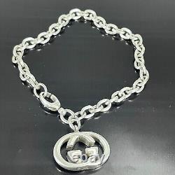 Gucci GG interlocking Charm Bracelet Oval link Chain Sterling Silver 925