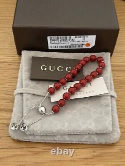 Gucci San Valentino Red Wood Bead Bracelet In sterling Silver With Box Pouch