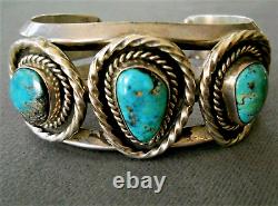 HEAVY Native American Navajo Morenci Turquoise Sterling Silver Bracelet 114g