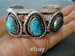 HEAVY Native American Navajo Morenci Turquoise Sterling Silver Bracelet 114g