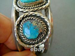 HEAVY Native American Navajo Morenci Turquoise Sterling Silver Bracelet 114g