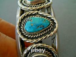 HEAVY Native American Navajo Morenci Turquoise Sterling Silver Bracelet 114g