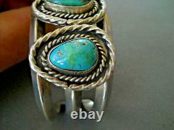 HEAVY Native American Navajo Morenci Turquoise Sterling Silver Bracelet 114g