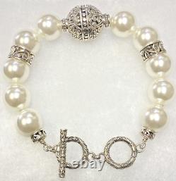 HSN Bali Designs Sterling Silver Antique Shell Pearl Beads Toggle 7 Bracelet