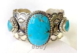 HSN Chaco Canyon Sterling Silver 3 Stone Kingman Turquoise Cuff Bracelet M/L