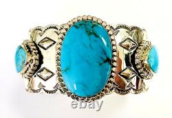 HSN Chaco Canyon Sterling Silver 3 Stone Kingman Turquoise Cuff Bracelet M/L