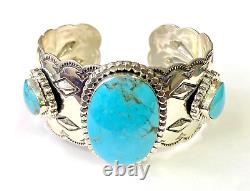 HSN Chaco Canyon Sterling Silver 3 Stone Kingman Turquoise Cuff Bracelet M/L