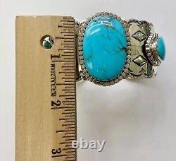 HSN Chaco Canyon Sterling Silver 3 Stone Kingman Turquoise Cuff Bracelet M/L