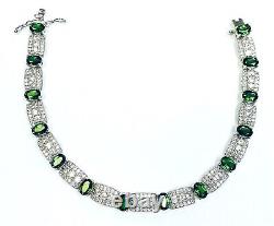 HSN Colleen Lopez Sterling Oval Chrome Diopside and White Zircon Line Bracelet 7