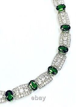 HSN Colleen Lopez Sterling Oval Chrome Diopside and White Zircon Line Bracelet 7