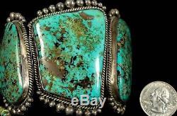 HUGE! Old Pawn Vintage Navajo Natural TURQUOISE Sterling Silver CUFF Bracelet