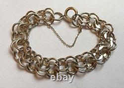 Hallmarked Sterling Silver Fancy Flat Double Curb Chain Charm Bracelet 26g W