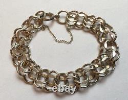 Hallmarked Sterling Silver Fancy Flat Double Curb Chain Charm Bracelet 26g W