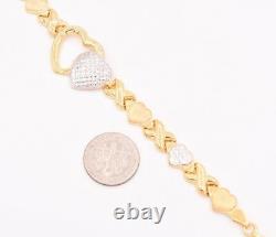 Hearts & Kisses Diamond Cut Bracelet 14K Yellow White Gold Clad Silver 925