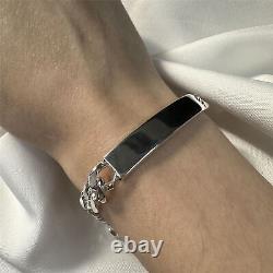 Heavy Curb 925 Sterling Silver 8 Inch Mens ID Bracelet Identity