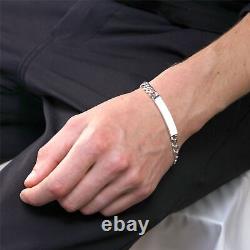 Heavy Curb 925 Sterling Silver 8 Inch Mens ID Bracelet Identity