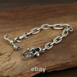 Heavy Men's Solid 925 Sterling Silver Bracelet Cable Link Skull Loop Chain