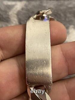 Heavy Sterling Silver ID Curb Bracelet Hallmarked 1998 77.9 Grams 8.5 Inch 3post