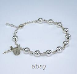 High Polished Round Sterling Silver 7mm Rosary Bracelet Made in the USA Beads