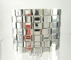 Huge. 925 Sterling Silver Cuff Statement Bracelet 90 Grams Woven Checkered 7.5