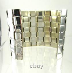 Huge. 925 Sterling Silver Cuff Statement Bracelet 90 Grams Woven Checkered 7.5
