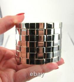 Huge. 925 Sterling Silver Cuff Statement Bracelet 90 Grams Woven Checkered 7.5