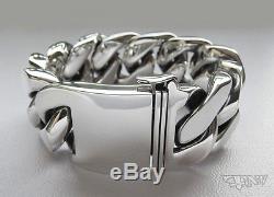 Huge Emperor Men Bracelet Curb Links Chain Solid. 925 Sterling Silver Sz 9 1/2