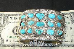 Huge Navajo Sterling Silver Blue Turquoise Bracelet Native American Dead Pawn 2
