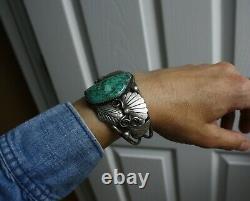 Huge Vintage Native American Navajo Turquoise Sterling Silver Cuff Bracelet