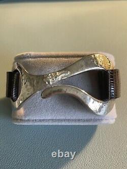 IPPOLITA Sterling Silver OVERSIZED Hammered Hook Leather Buckle Bracelet