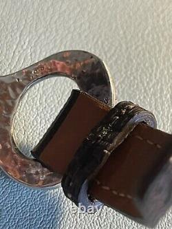 IPPOLITA Sterling Silver OVERSIZED Hammered Hook Leather Buckle Bracelet