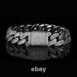 Ice Out 14MM Lab Created Miami Cuban Link Men Bracelet 925 Sterling Silver 7.5