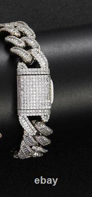Ice Out 14MM Lab Created Miami Cuban Link Men Bracelet 925 Sterling Silver 7.5