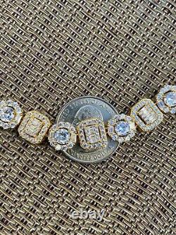 Iced Solid 925 Sterling Silver 14k Gold Baguette Diamond Tennis Bracelet Hip Hop