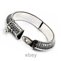 Indian Artisan Handmade Jewelry Solid 925 Sterling Oxidized Silver Ethnic Bangle