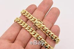 Italian 9 Solid Miami Cuban Bracelet Double Lock 14K Yellow Gold Clad Silver