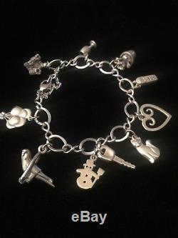 James Avery Sterling Silver Large Twist Bracelet with 10 Charms some retired