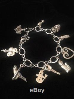 James Avery Sterling Silver Large Twist Bracelet with 10 Charms some retired