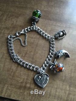 James Avery Sterling Silver Light Double Curb Charm Bracelet 5 charms 2 Glass