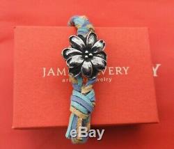 James Avery Sterling Silver Multi-Color Leather Flower Bracelet withBox Retired