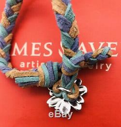 James Avery Sterling Silver Multi-Color Leather Flower Bracelet withBox Retired