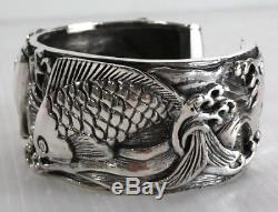 Japanese Carp Koi Fish 925 Sterling Silver Cuff Bracelet New Bangle Tattoo