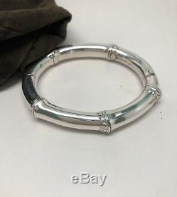 John Hardy. 925 Sterling Silver 10mm Wide Bamboo Bangle Bracelet Sz M withJH Pouch