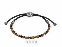 John Hardy Classic Chain St. Silver Tiger Eye Pull Through Bracelet Sz M-l New